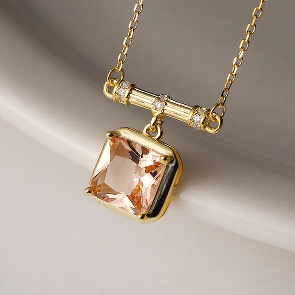 Simple Style Classic Style Square Sterling Silver Zircon Pendant Necklace In Bulk
