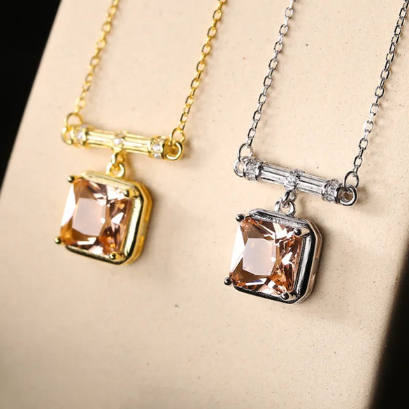 Simple Style Classic Style Square Sterling Silver Zircon Pendant Necklace In Bulk