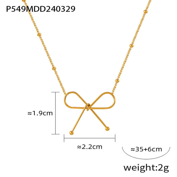 Simple Style Clavicle Chain And Bracelet Jewelry Set With Bow Necklace Titanium Steel 18K Real Gold Plated
