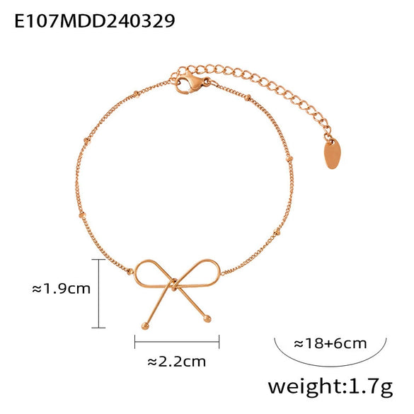 Simple Style Clavicle Chain And Bracelet Jewelry Set With Bow Necklace Titanium Steel 18K Real Gold Plated