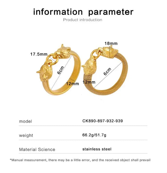 Simple Style Commute Animal Wolf 304 Stainless Steel 18K Gold Plated Bangle In Bulk