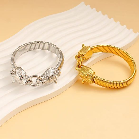 Simple Style Commute Animal Wolf 304 Stainless Steel 18K Gold Plated Bangle In Bulk