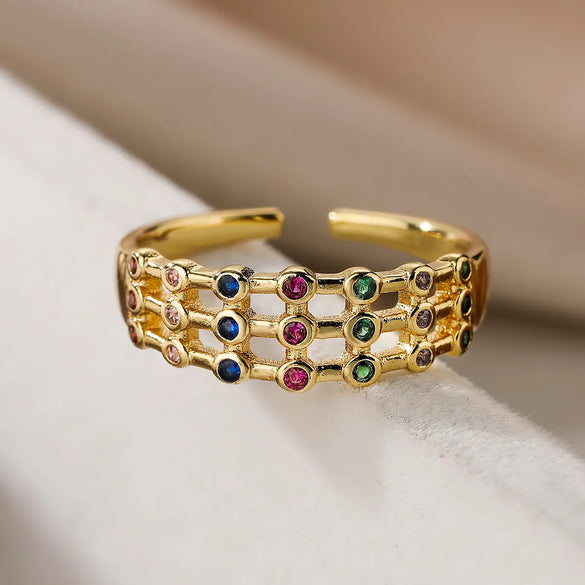 Simple Style Commute Geometric Copper Plating Inlay Zircon 18k Gold Plated Open Rings