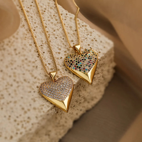 Simple Style Commute Heart Shape Copper Plating Inlay Zircon 18k Gold Plated Pendant Necklace