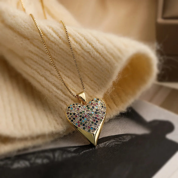 Simple Style Commute Heart Shape Copper Plating Inlay Zircon 18k Gold Plated Pendant Necklace