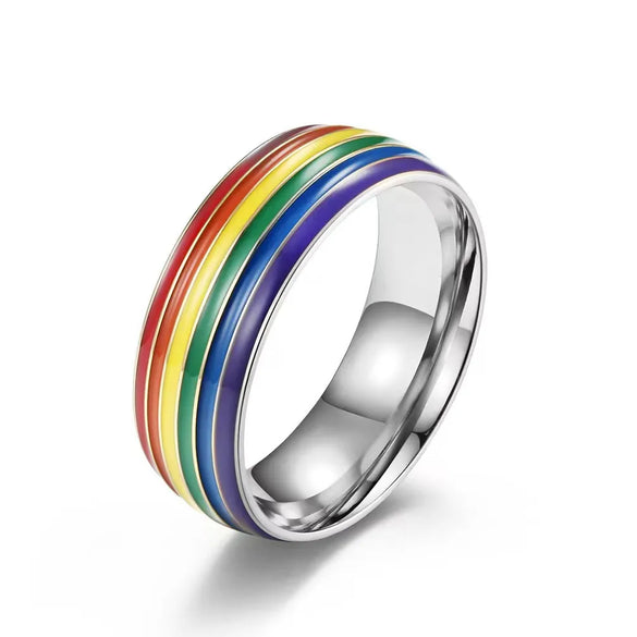 Simple Style Commute Rainbow Titanium Steel Enamel Rings
