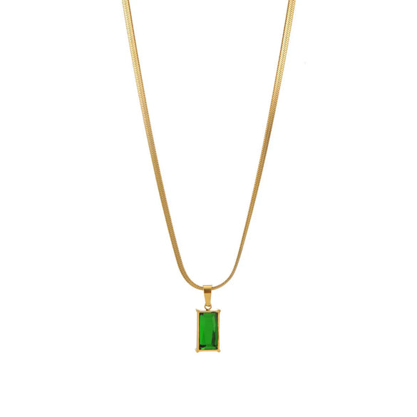 Simple Style Commute Rectangle Stainless Steel Plating Inlay Zircon Pendant Necklace