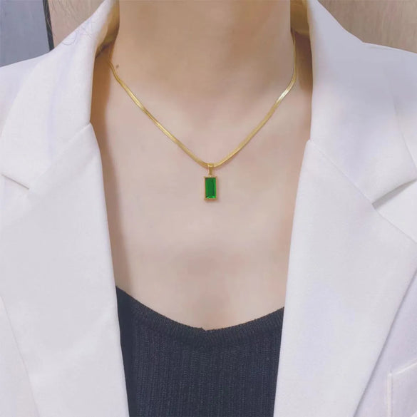 Simple Style Commute Rectangle Stainless Steel Plating Inlay Zircon Pendant Necklace