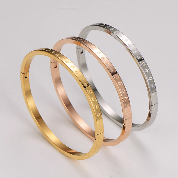 Simple Style Commute Snowflake 304 Stainless Steel 14K Gold Plated Rose Gold Plated Bangle In Bulk