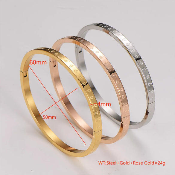 Simple Style Commute Snowflake 304 Stainless Steel 14K Gold Plated Rose Gold Plated Bangle In Bulk