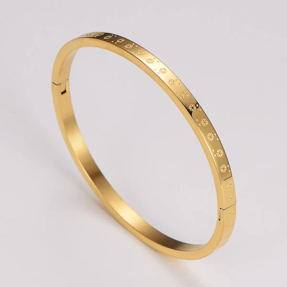 Simple Style Commute Snowflake 304 Stainless Steel 14K Gold Plated Rose Gold Plated Bangle In Bulk