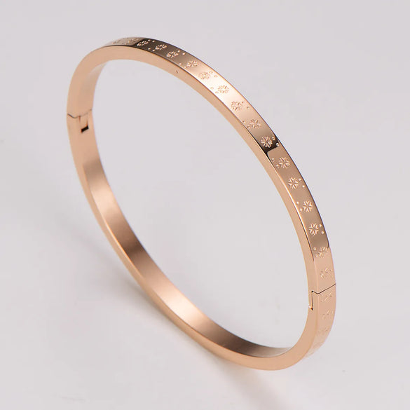 Simple Style Commute Snowflake 304 Stainless Steel 14K Gold Plated Rose Gold Plated Bangle In Bulk