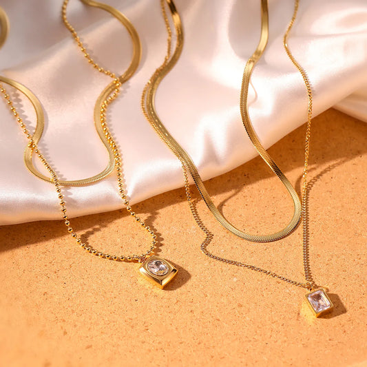 Simple Style Commute Square Stainless Steel Plating Inlay Zircon 18k Gold Plated Pendant Necklace