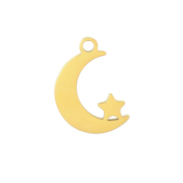 1 Piece Stainless Steel 18K Gold Plated Star Moon