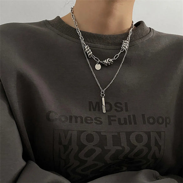 Simple Style Cool Style Geometric Alloy Titanium Steel Plating Unisex Layered Necklaces