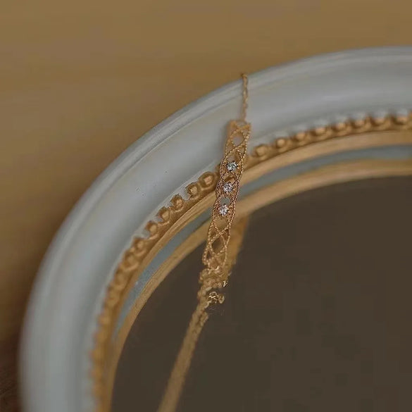 Simple Style Cross Solid Color Sterling Silver Plating Mesh Inlay Zircon 14k Gold Plated Bracelets