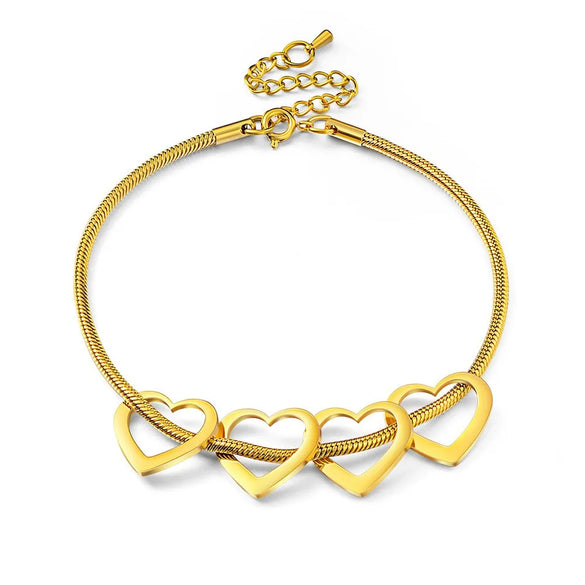 Simple Style Customization Laser Engraving Heart Shape Titanium Steel Snake Chain Bracelets In Bulk