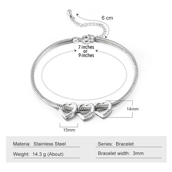 Simple Style Customization Laser Engraving Heart Shape Titanium Steel Snake Chain Bracelets In Bulk