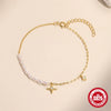 Simple Style Fashion S925 Sterling Silver Geometric Star Ab Chain Pearl Stacked Bracelet With Electroplating