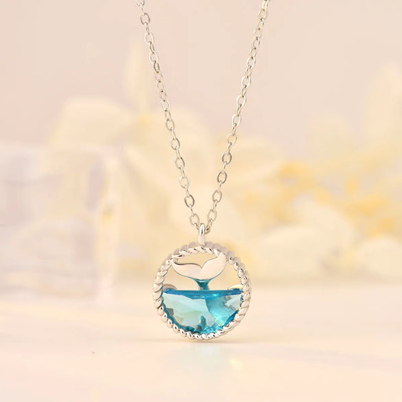 Simple Style Fish Tail Sterling Silver Inlay Zircon Pendant Necklace
