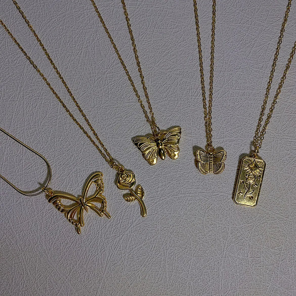 Simple Style Flower Butterfly Titanium Steel Plating Pendant Necklace