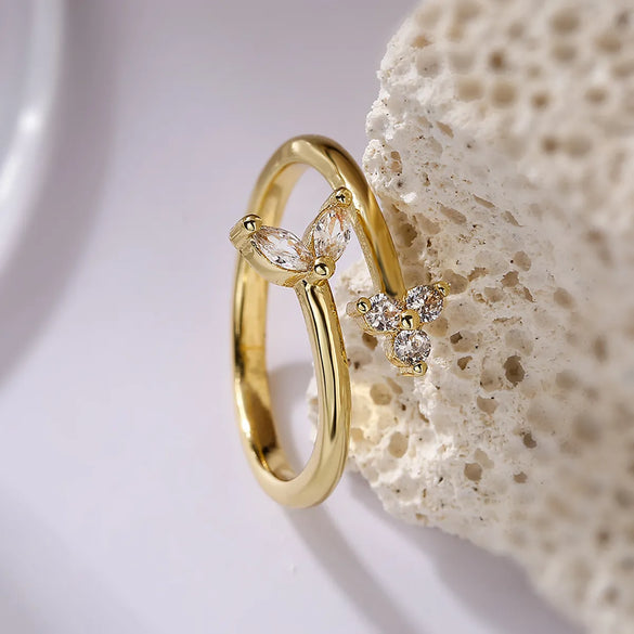 Simple Style Flower Copper Plating Inlay Zircon 18k Gold Plated Open Rings