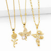 Simple Style Flower Copper Plating Inlay Zircon 18k Gold Plated Pendant Necklace