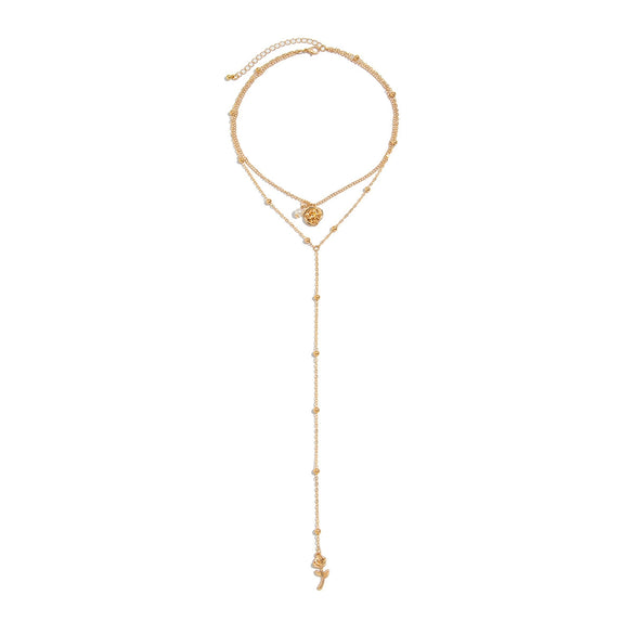Simple Style Flower Geometric Alloy Pendant Copperclad Iron Chain Imitation Pearl Long Clavicle Necklace With Electroplating