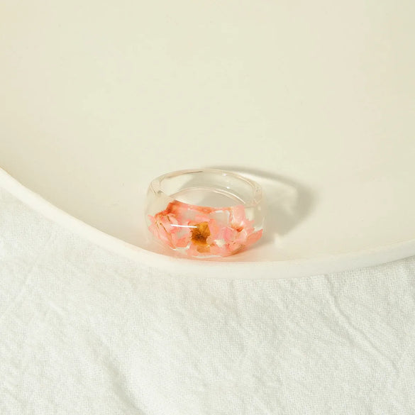 Simple Style Flower Plastic Resin Printing Women'S Rings