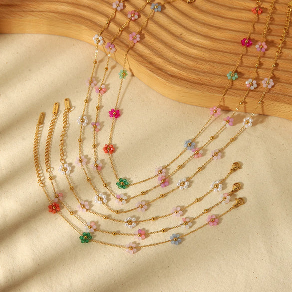 Simple Style Flower Stainless Steel Polishing Plating 18k Gold Plated Bracelets Anklet Necklace