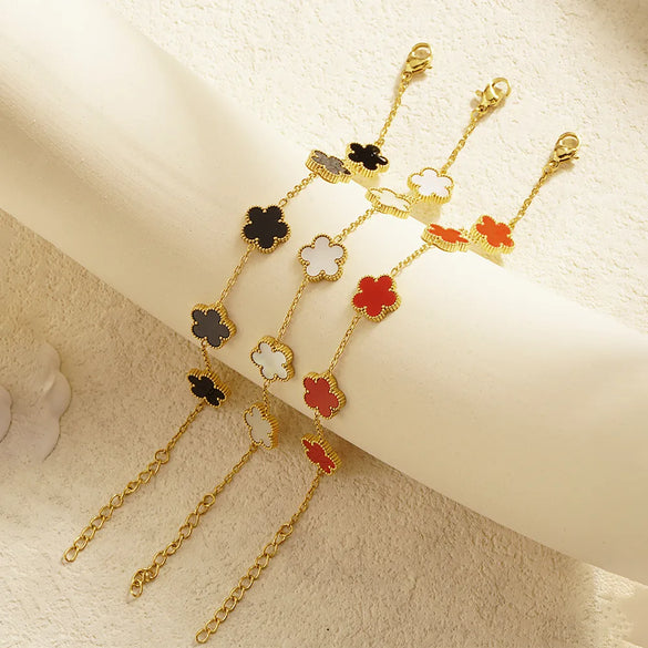 Simple Style Flower 304 Stainless Steel 18K Gold Plated Film Shell Bracelets In Bulk