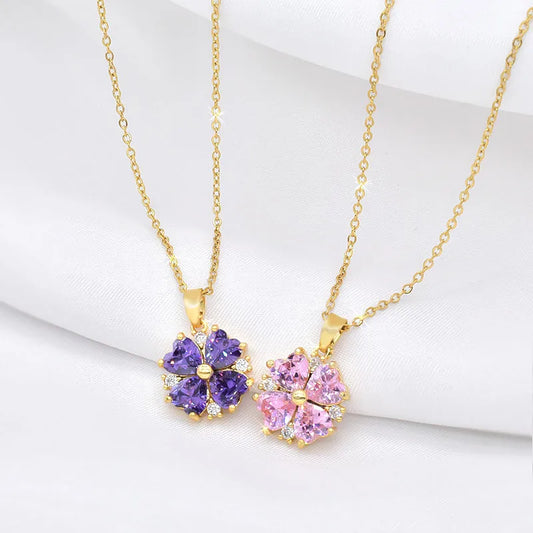 Simple Style Four Leaf Clover Stainless Steel Inlay Zircon Pendant Necklace 1 Piece