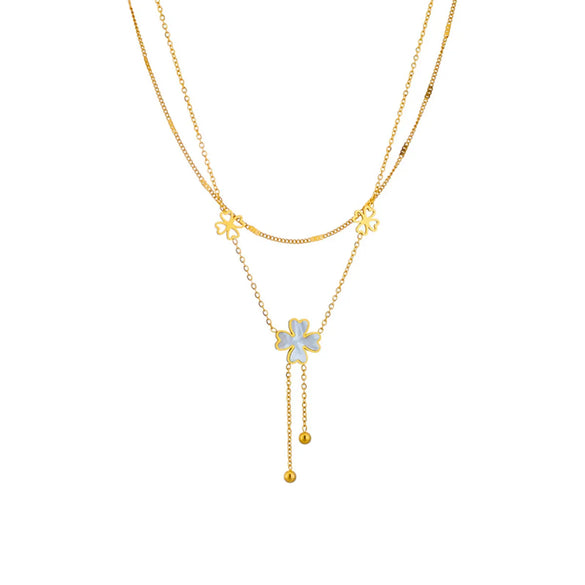 Simple Style Four Leaf Clover Titanium Steel Plating Layered Necklaces