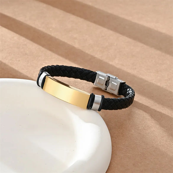 Simple Style Geometric 304 Stainless Steel Pu Leather Unisex Wristband Men Cord & Leather Bracelets