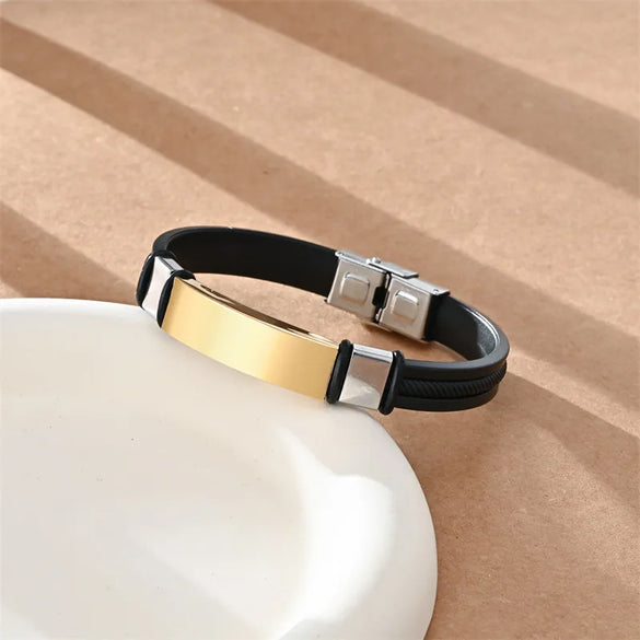 Simple Style Geometric 304 Stainless Steel Pu Leather Unisex Wristband Men Cord & Leather Bracelets