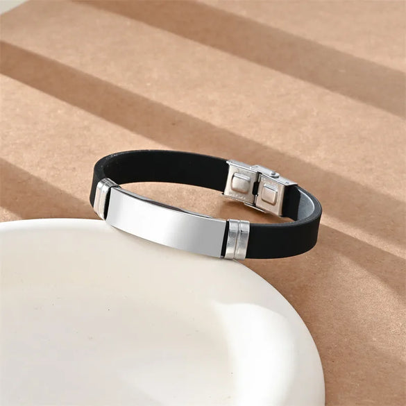 Simple Style Geometric 304 Stainless Steel Pu Leather Unisex Wristband Men Cord & Leather Bracelets