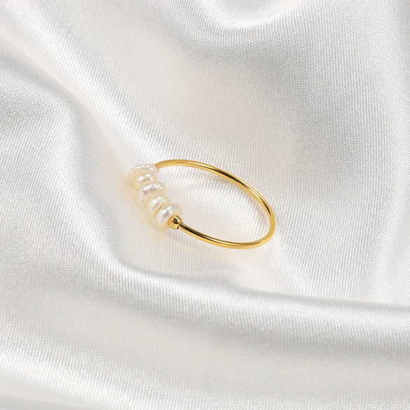 Simple Style Geometric Freshwater Pearl Titanium Steel Plating Rings