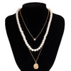 Simple Style Geometric Imitation Pearl Alloy Copper Inlay Rhinestones Men'S Three Layer Necklace