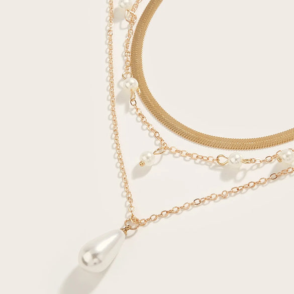 Simple Style Geometric Imitation Pearl Wholesale Three Layer Necklace