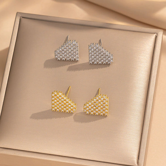 Simple Style Geometric Love Zirconium Diamond Earrings Copper Titanium Steel Vacuum Plated For Women