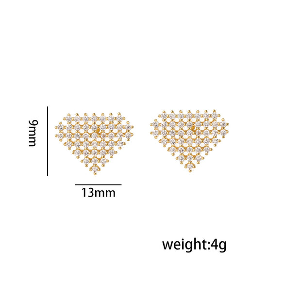 Simple Style Geometric Love Zirconium Diamond Earrings Copper Titanium Steel Vacuum Plated For Women