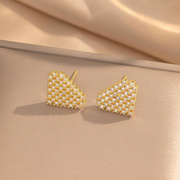Simple Style Geometric Love Zirconium Diamond Earrings Copper Titanium Steel Vacuum Plated For Women
