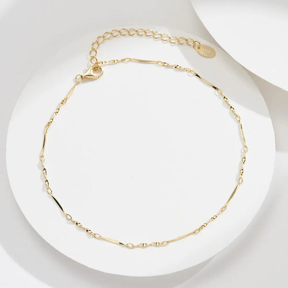 Wholesale Jewelry Simple Style Geometric 925 Sterling Silver 14K Gold Plated White Gold Plated Polishing Anklet