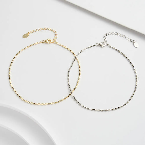 Wholesale Jewelry Simple Style Geometric 925 Sterling Silver 14K Gold Plated White Gold Plated Polishing Anklet