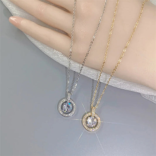 Simple Style Geometric Stainless Steel Inlay Zircon Pendant Necklace 1 Piece