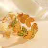 Simple Style Green Oil Dropping Leaf Flower Hiphop Allmatch Electroplated Stainless Steel Women's Ring