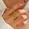 Simple Style Green Oil Dropping Leaf Flower Hiphop Allmatch Electroplated Stainless Steel Women's Ring