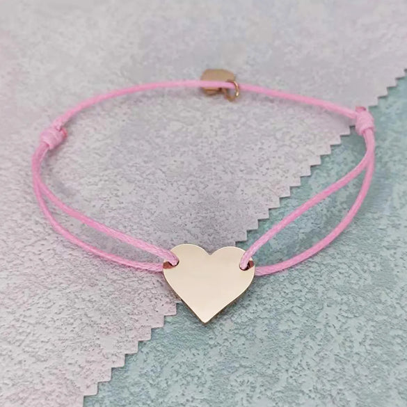 Simple Style Customization Laser Engraving Heart Shape 304 Stainless Steel Rope Woven Chain String Bracelets Wholesale
