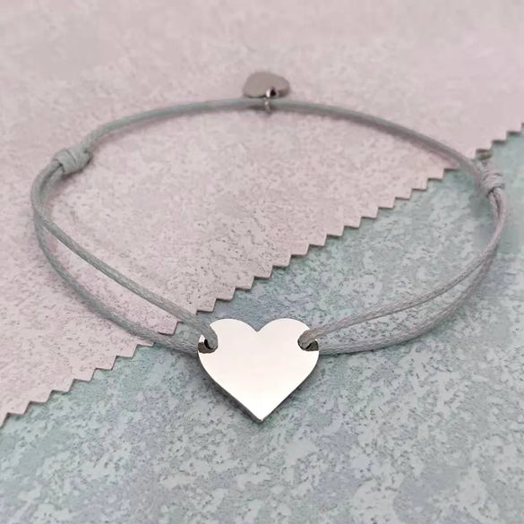 Simple Style Customization Laser Engraving Heart Shape 304 Stainless Steel Rope Woven Chain String Bracelets Wholesale