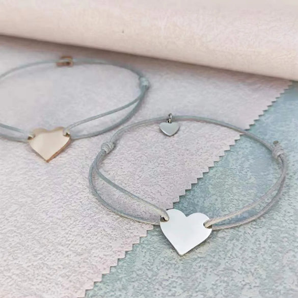 Simple Style Customization Laser Engraving Heart Shape 304 Stainless Steel Rope Woven Chain String Bracelets Wholesale